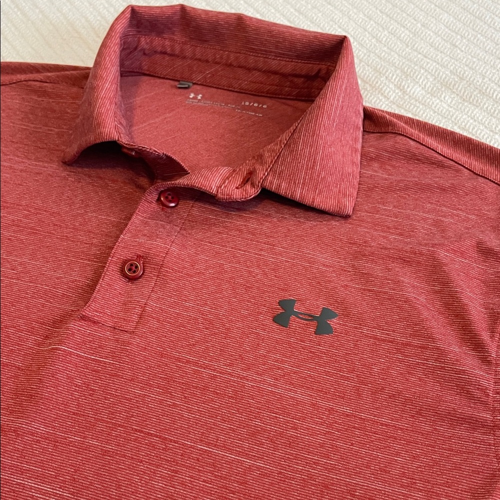 Under Armour Men's L Heathered Red Polo Shirt Short Sleeve - Picture 1 of 11